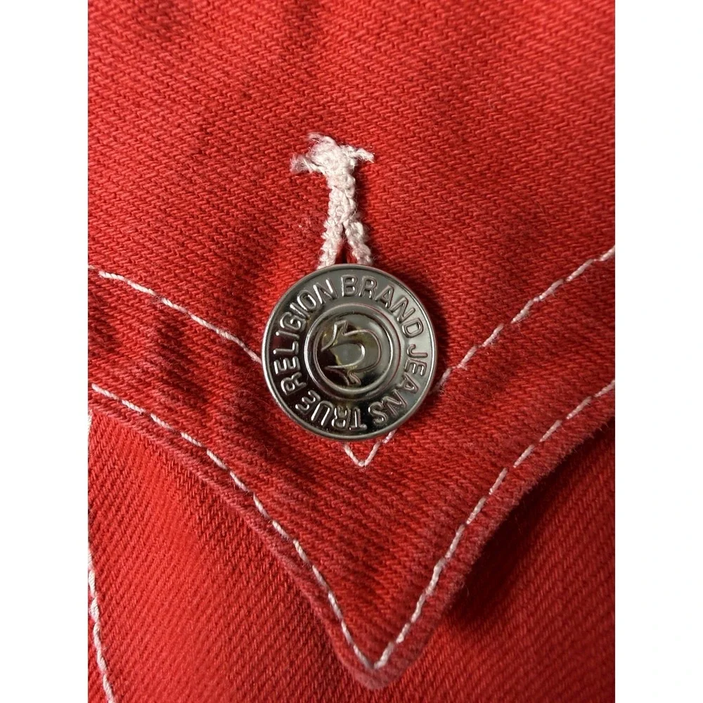 VTG Y2K True Religion Jeans Mens 40x34 Red Straight Flap Pocket Thick Stitch